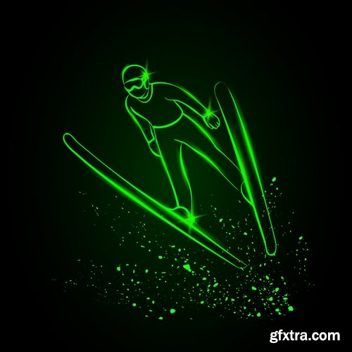 Collection vector picture various sports neon color 25 EPS