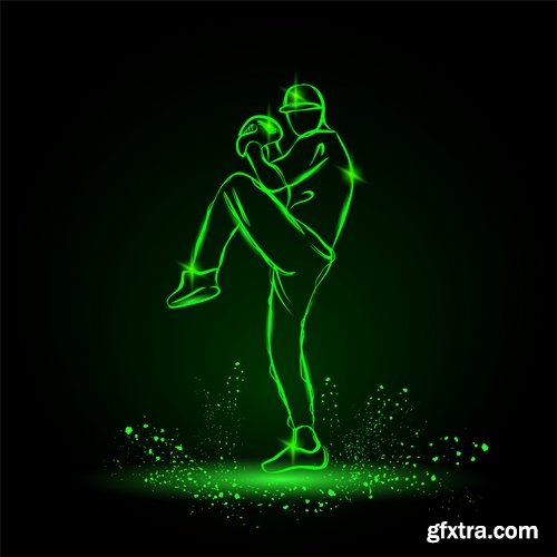 Collection vector picture various sports neon color 25 EPS