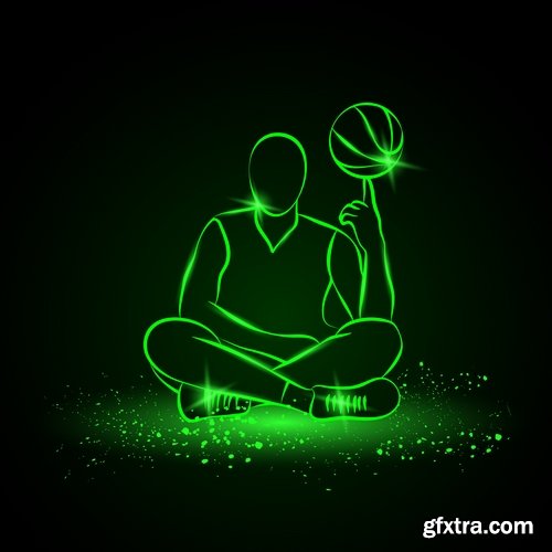 Collection vector picture various sports neon color 25 EPS