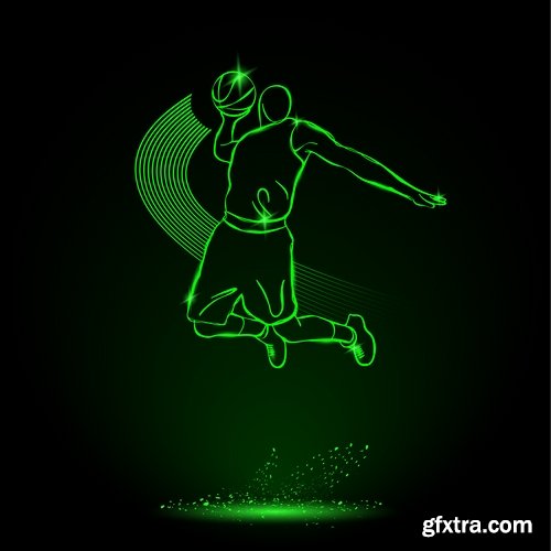 Collection vector picture various sports neon color 25 EPS