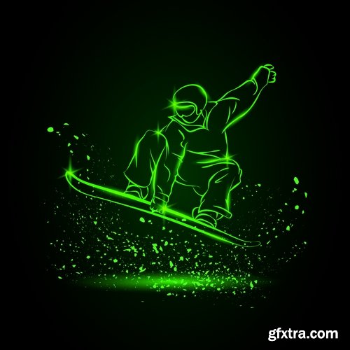 Collection vector picture various sports neon color 25 EPS