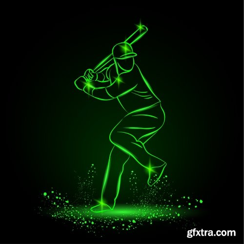 Collection vector picture various sports neon color 25 EPS