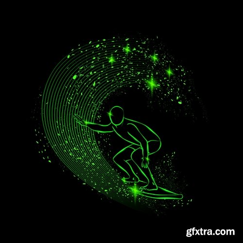 Collection vector picture various sports neon color 25 EPS