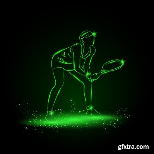 Collection vector picture various sports neon color 25 EPS