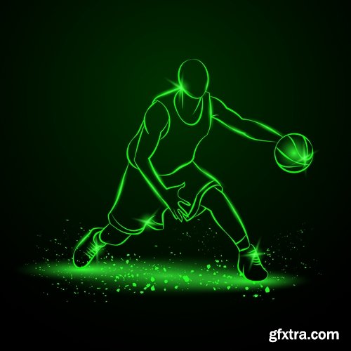 Collection vector picture various sports neon color 25 EPS