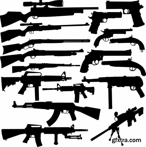 Collection picture vector icon silhouette different weapons 25 EPS