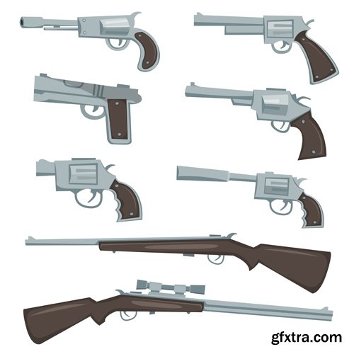 Collection picture vector icon silhouette different weapons 25 EPS