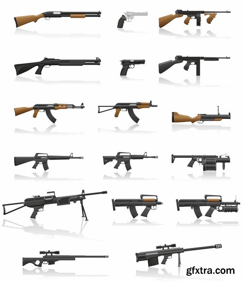 Collection picture vector icon silhouette different weapons 25 EPS