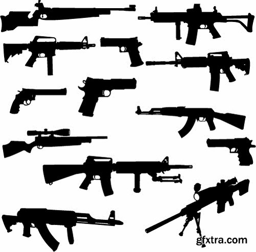 Collection picture vector icon silhouette different weapons 25 EPS