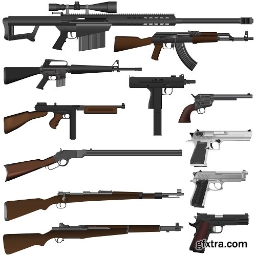 Collection picture vector icon silhouette different weapons 25 EPS