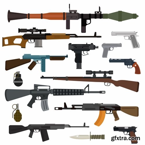 Collection picture vector icon silhouette different weapons 25 EPS