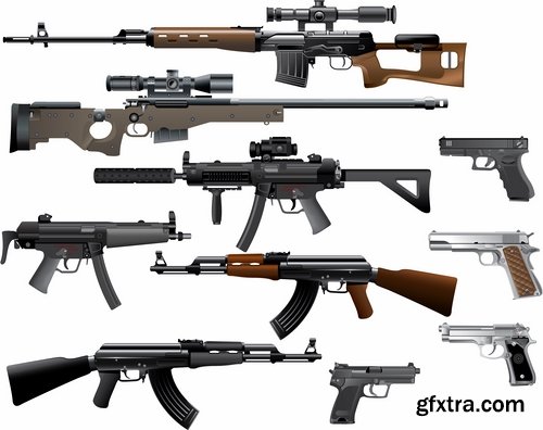 Collection picture vector icon silhouette different weapons 25 EPS