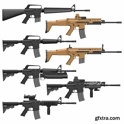 Collection picture vector icon silhouette different weapons 25 EPS