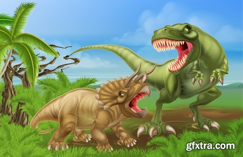 Vector collection picture dinosaur 25 EPS