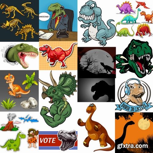 Vector collection picture dinosaur 25 EPS