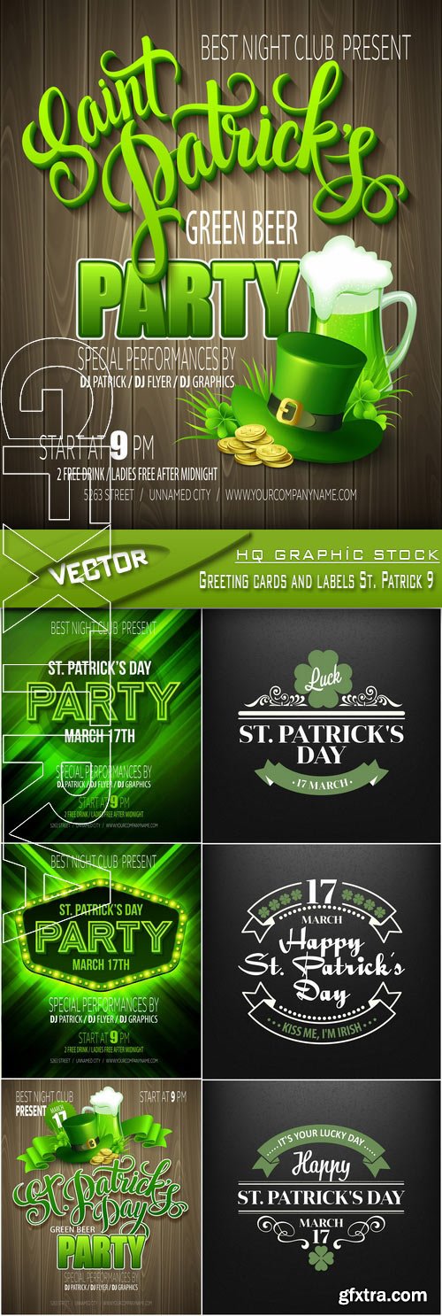 Stock Vector - Greeting cards and labels St. Patrick 9