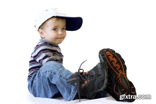 Baby trying on shoes & basebal cap 12X JPEG