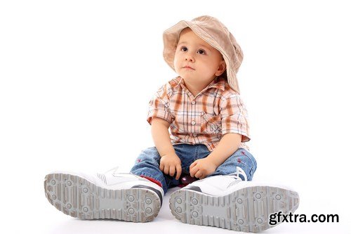 Baby trying on shoes & basebal cap 12X JPEG