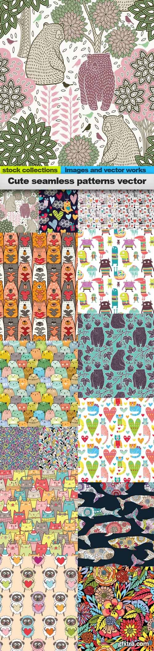 Cute seamless patterns vector, 15 x EPS