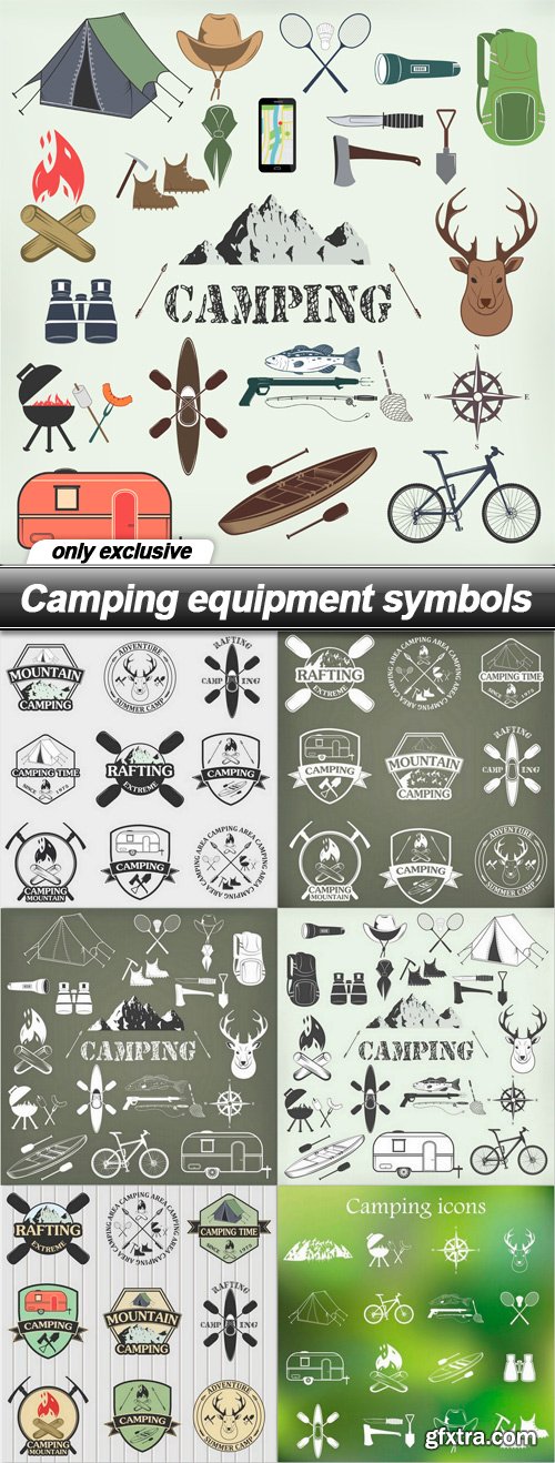 Camping equipment symbols - 7 EPS