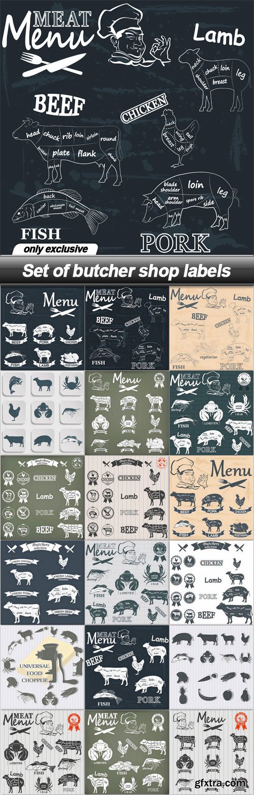 Set of butcher shop labels - 18 EPS