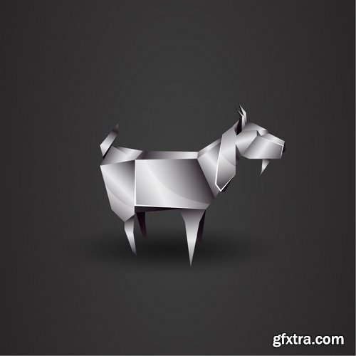 Collection of vector image of various animals in a chrome shell 25 EPS