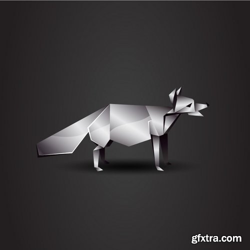 Collection of vector image of various animals in a chrome shell 25 EPS