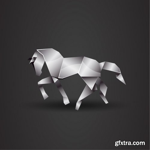 Collection of vector image of various animals in a chrome shell 25 EPS