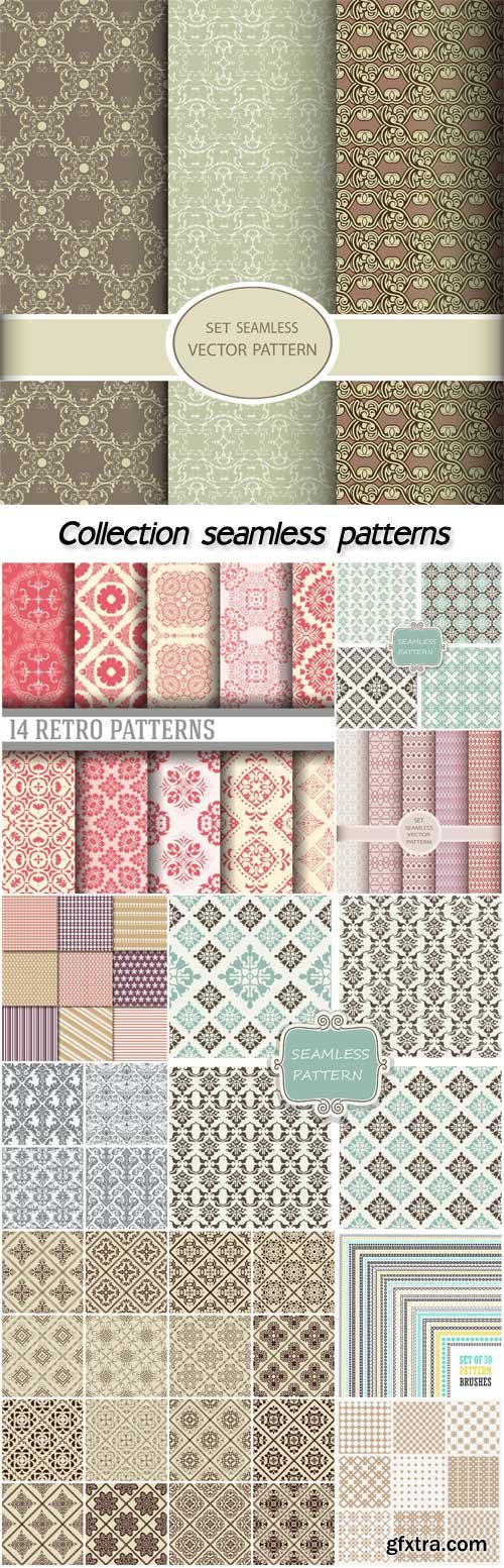 Collection of geometric seamless patterns, vector backgrounds