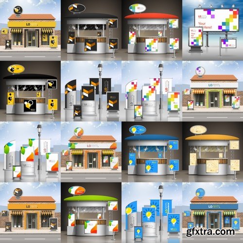 Collection of vector image advertising billboard ad store showcase 25 EPS