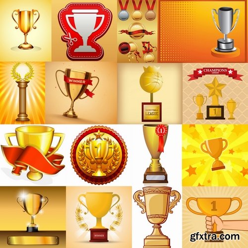 Collection of vector image Cup winner\'s prize medal victory 25 EPS