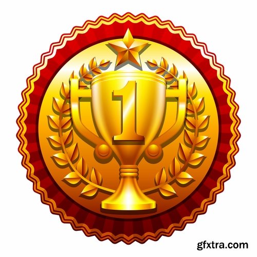 Collection of vector image Cup winner\'s prize medal victory 25 EPS