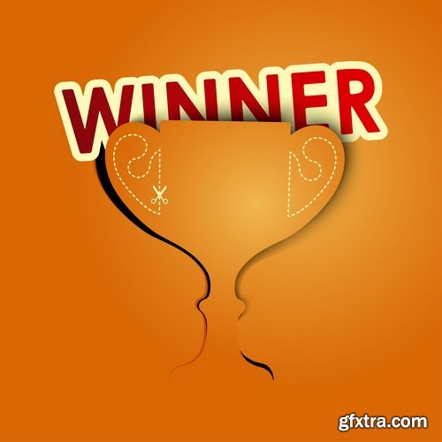 Collection of vector image Cup winner\'s prize medal victory 25 EPS