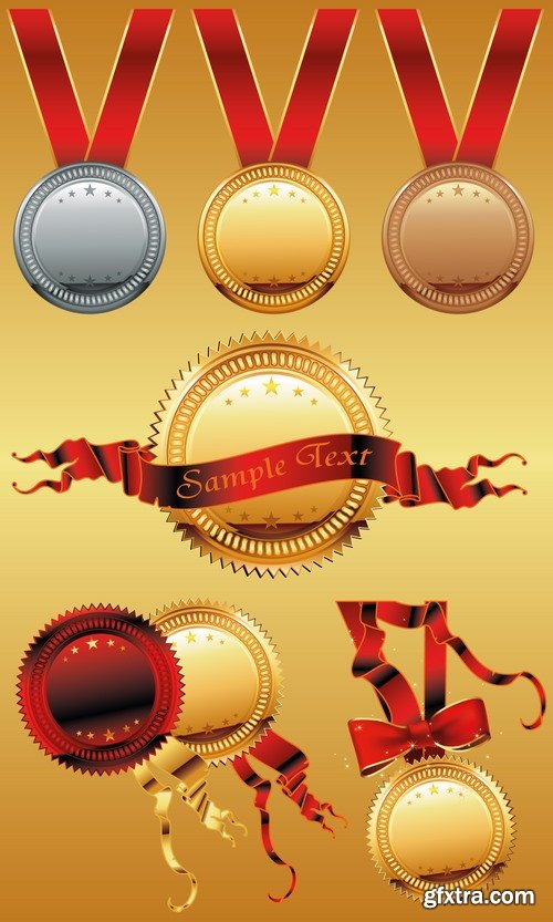 Collection of vector image Cup winner\'s prize medal victory 25 EPS