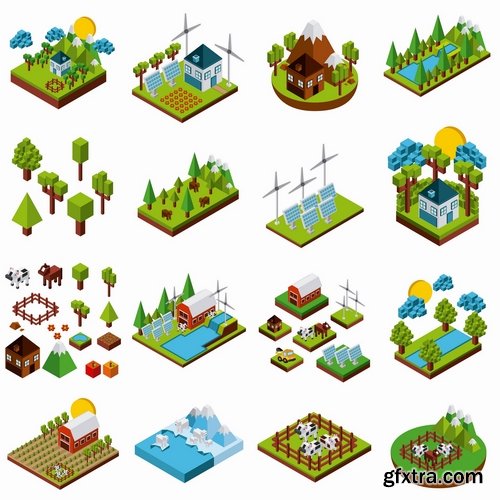 Collection of vector image of the house dice landscape model exterior interior layout 25 EPS