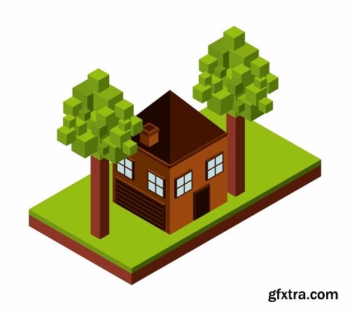 Collection of vector image of the house dice landscape model exterior interior layout 25 EPS