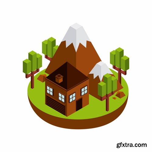 Collection of vector image of the house dice landscape model exterior interior layout 25 EPS