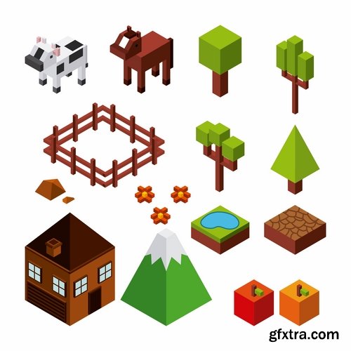 Collection of vector image of the house dice landscape model exterior interior layout 25 EPS