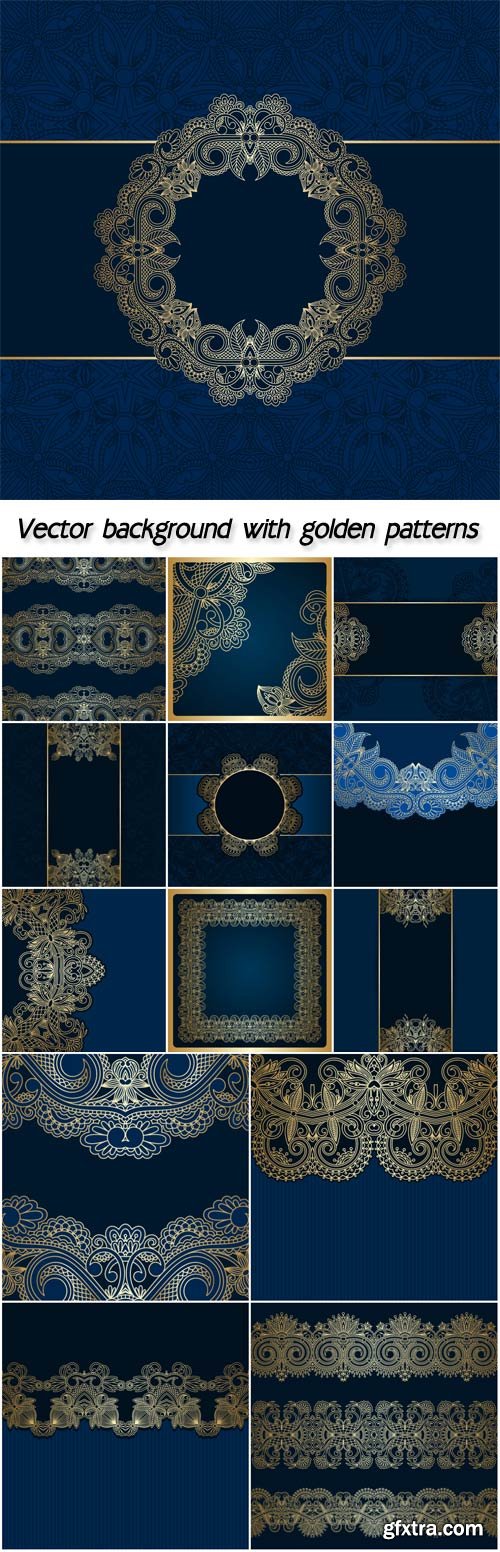 Blue vector background with golden patterns