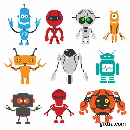 Collection of vector image of cyborg robot toy icon emblem 25 Eps