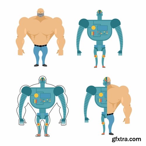 Collection of vector image of cyborg robot toy icon emblem 25 Eps