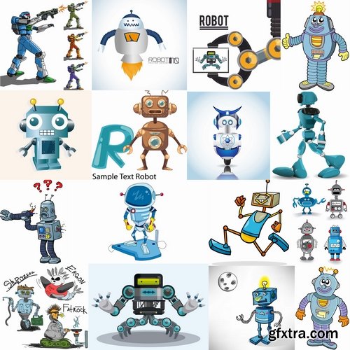 Collection of vector image of cyborg robot toy icon emblem 25 Eps