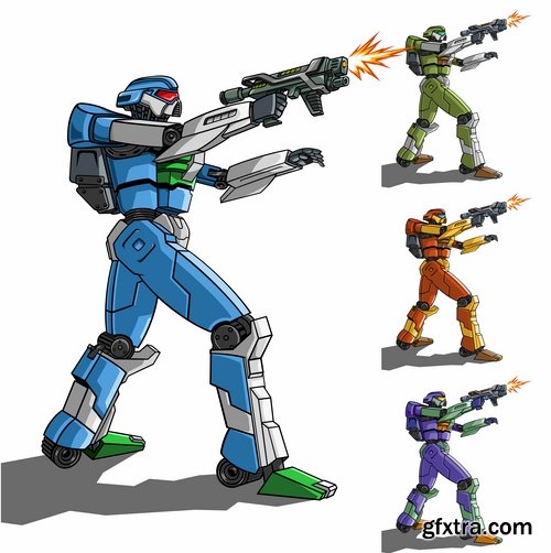 Collection of vector image of cyborg robot toy icon emblem 25 Eps