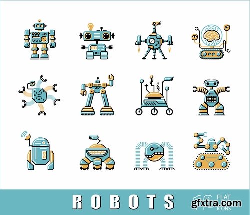 Collection of vector image of cyborg robot toy icon emblem 25 Eps