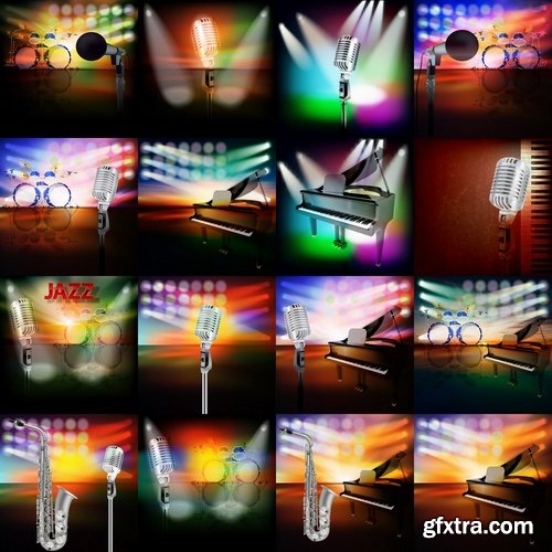 Collection of vector image poster jazz saxophone guitar rock festival 2-25 Eps