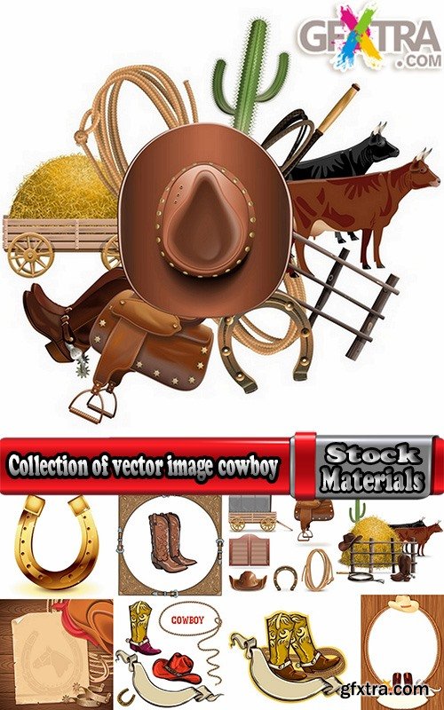 Collection of vector image cowboy herder boots saddle stirrups icon illustration west 25 EPS