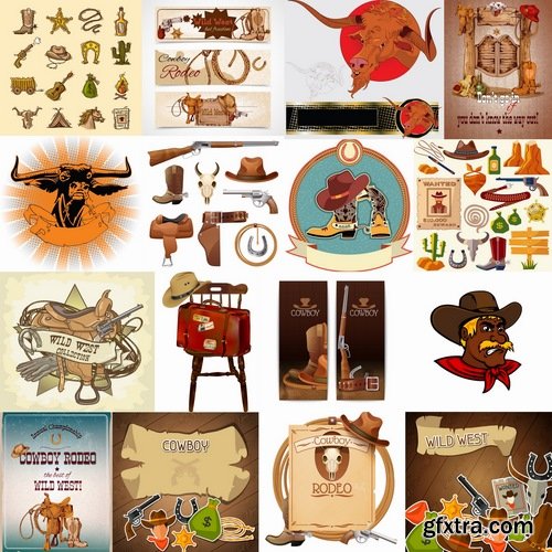 Collection of vector image cowboy herder boots saddle stirrups icon illustration west 25 EPS