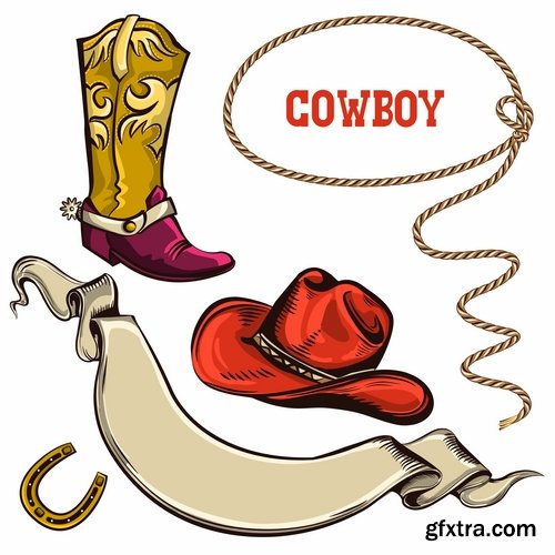 Collection of vector image cowboy herder boots saddle stirrups icon illustration west 25 EPS