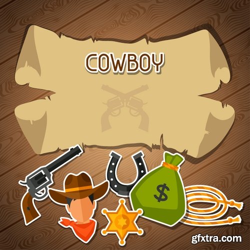 Collection of vector image cowboy herder boots saddle stirrups icon illustration west 25 EPS