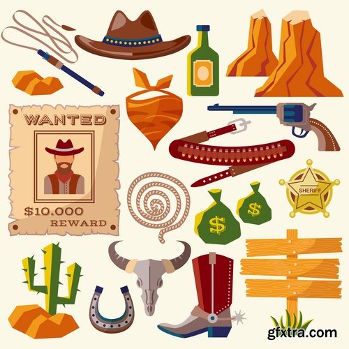 Collection of vector image cowboy herder boots saddle stirrups icon illustration west 25 EPS